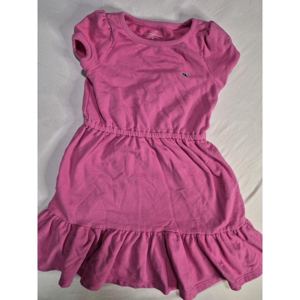 Vineyard Vines Girls Pink Knit Dress SizeM (10-12)Tiered Cotton Blend Whale Logo